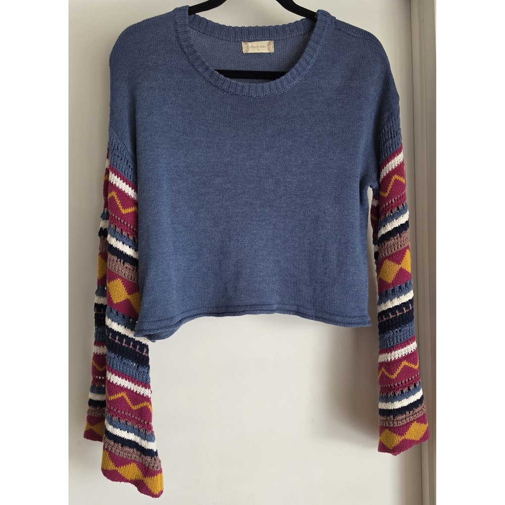 Altar'd State Women's M Blue Geometric Pullover Sweater Boho Casual Top